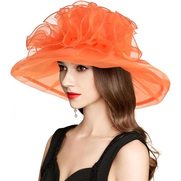 Derby Hats for Women, Classy Organza Sun Hat, Orange main image 6